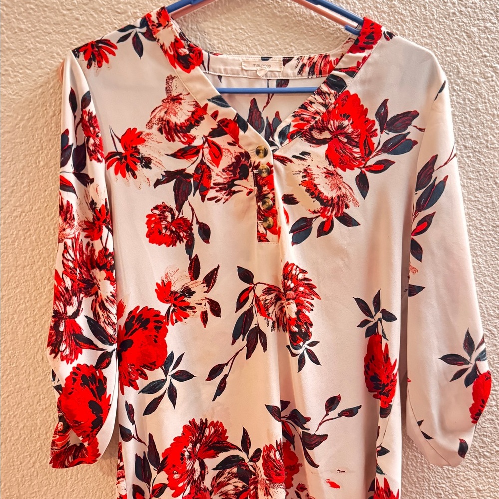 Maurices Red and Black Floral Blouse